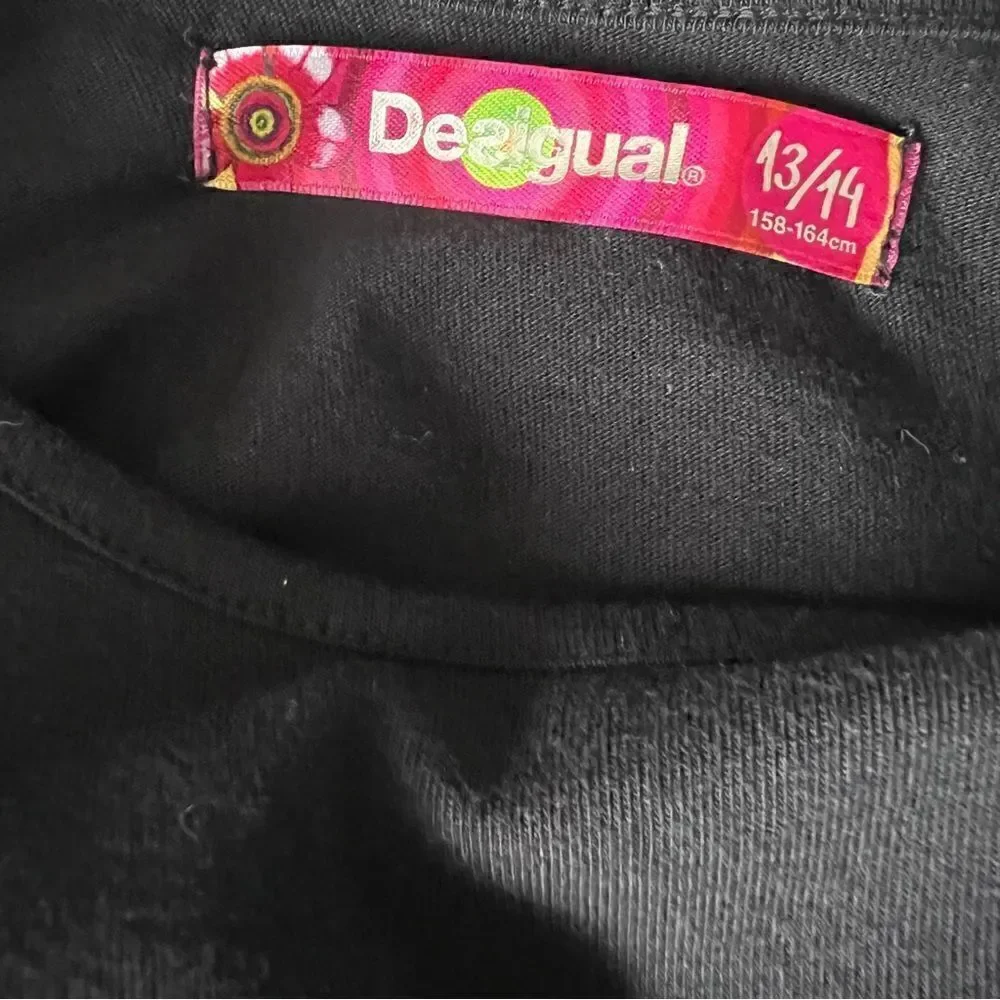 DESIGUAL  Girls Black Pink Embellished Long Sleeve 100% Cotton Dress Size 13/14